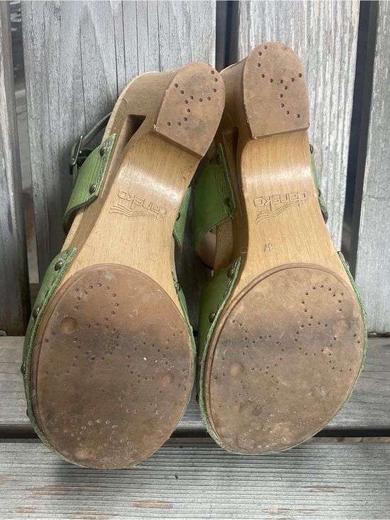 Dansko Lime Green Leather Clogs with Ankle Strap
